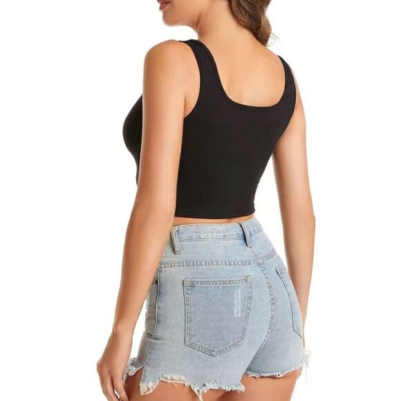 UNBRANDED - L Sz L Sleeveless Black Cropped Tank Top. (runs small). NWOT! - Picture 6 of 12